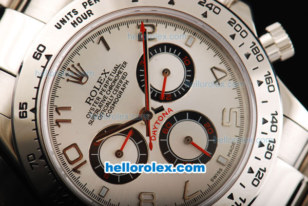 Rolex Daytona Oyster Perpetual Date Swiss Valjoux 7750 Automatic Movement Full Steel with White Dial and Numeral Markers - Click Image to Close